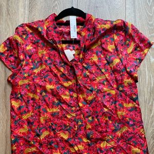 NWT J. Crew red top - daytime to nighttime.  Chic print with golden leopards.